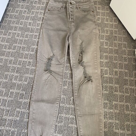 Easel Jeans Denim Distressed Gray Skinny Button Fly Woman's Size S - Picture 1 of 8
